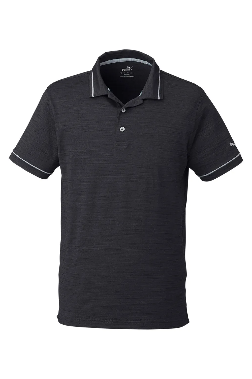 Puma Mens Cloudspun Monarch Moisture Wicking Short Sleeve Polo Shirt - Heather Black/Heather High Rise Grey  Choose your new Clothing Puma