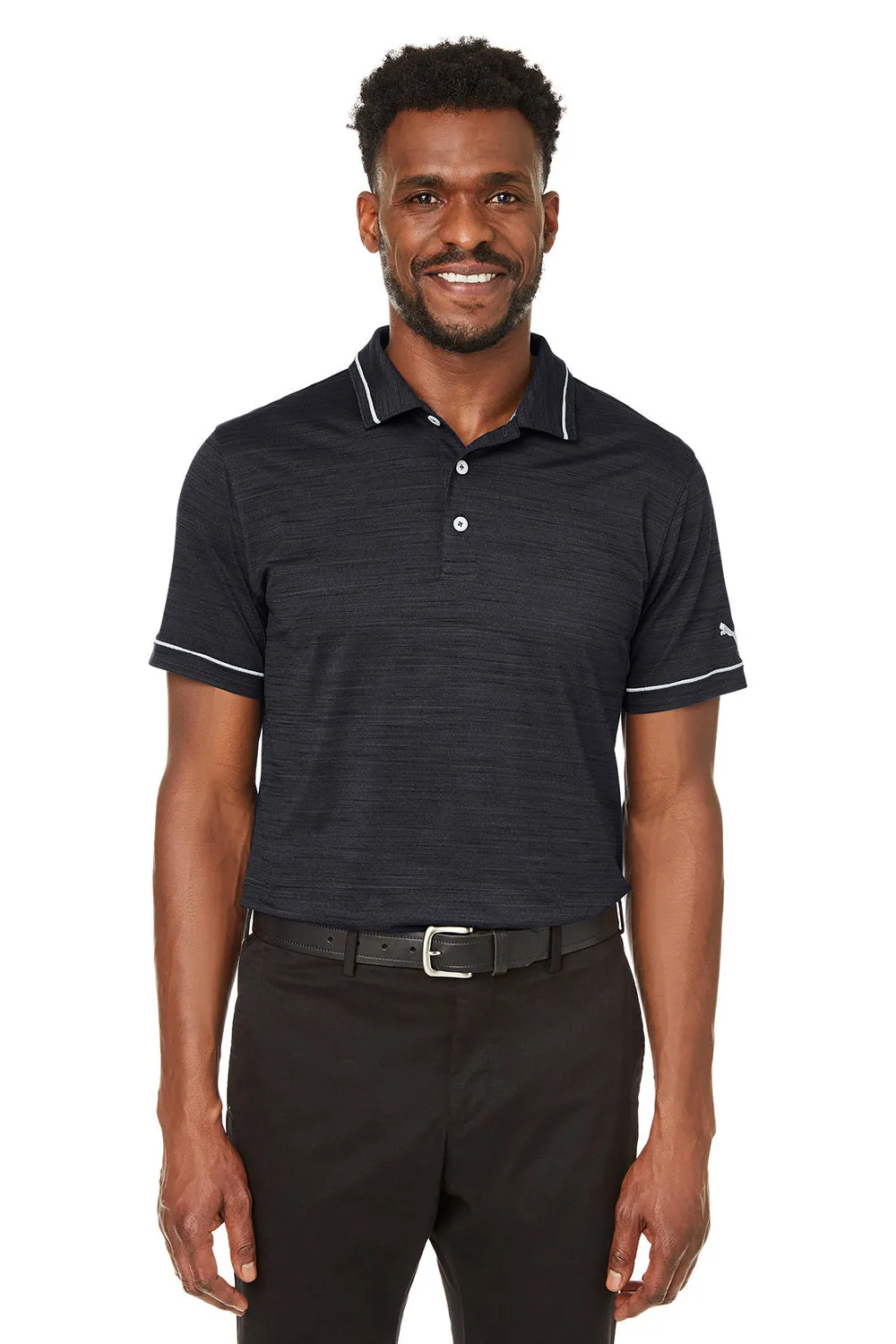 Puma Mens Cloudspun Monarch Moisture Wicking Short Sleeve Polo Shirt - Heather Black/Heather High Rise Grey  Choose your new Clothing Puma