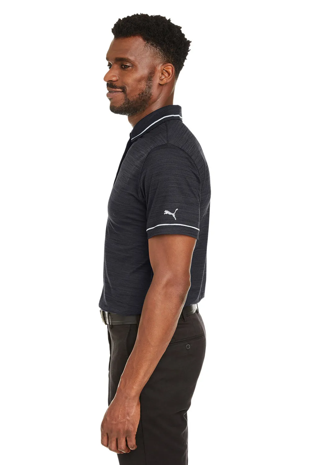 Puma Mens Cloudspun Monarch Moisture Wicking Short Sleeve Polo Shirt - Heather Black/Heather High Rise Grey  Choose your new Clothing Puma