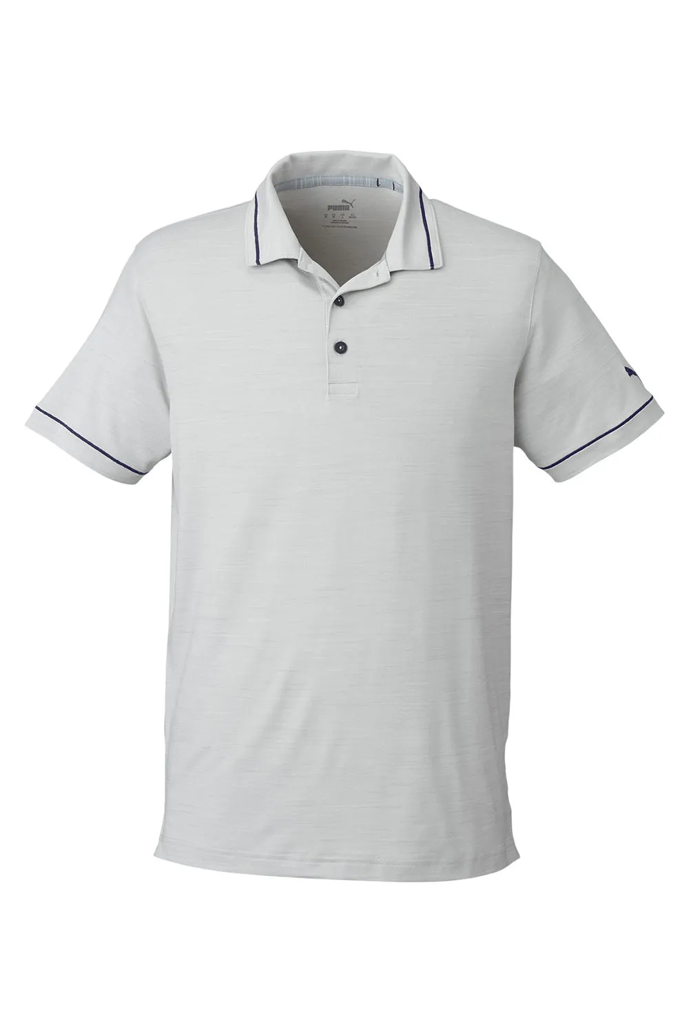 Puma Mens Cloudspun Monarch Moisture Wicking Short Sleeve Polo Shirt - Heather High Rise Grey/Navy Blue  Choose your new Clothing Puma