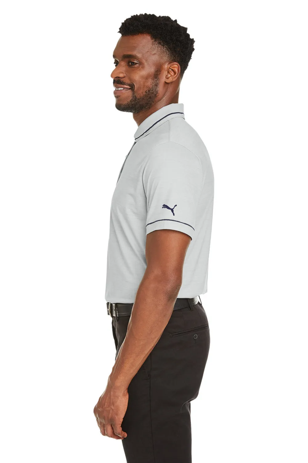 Puma Mens Cloudspun Monarch Moisture Wicking Short Sleeve Polo Shirt - Heather High Rise Grey/Navy Blue  Choose your new Clothing Puma