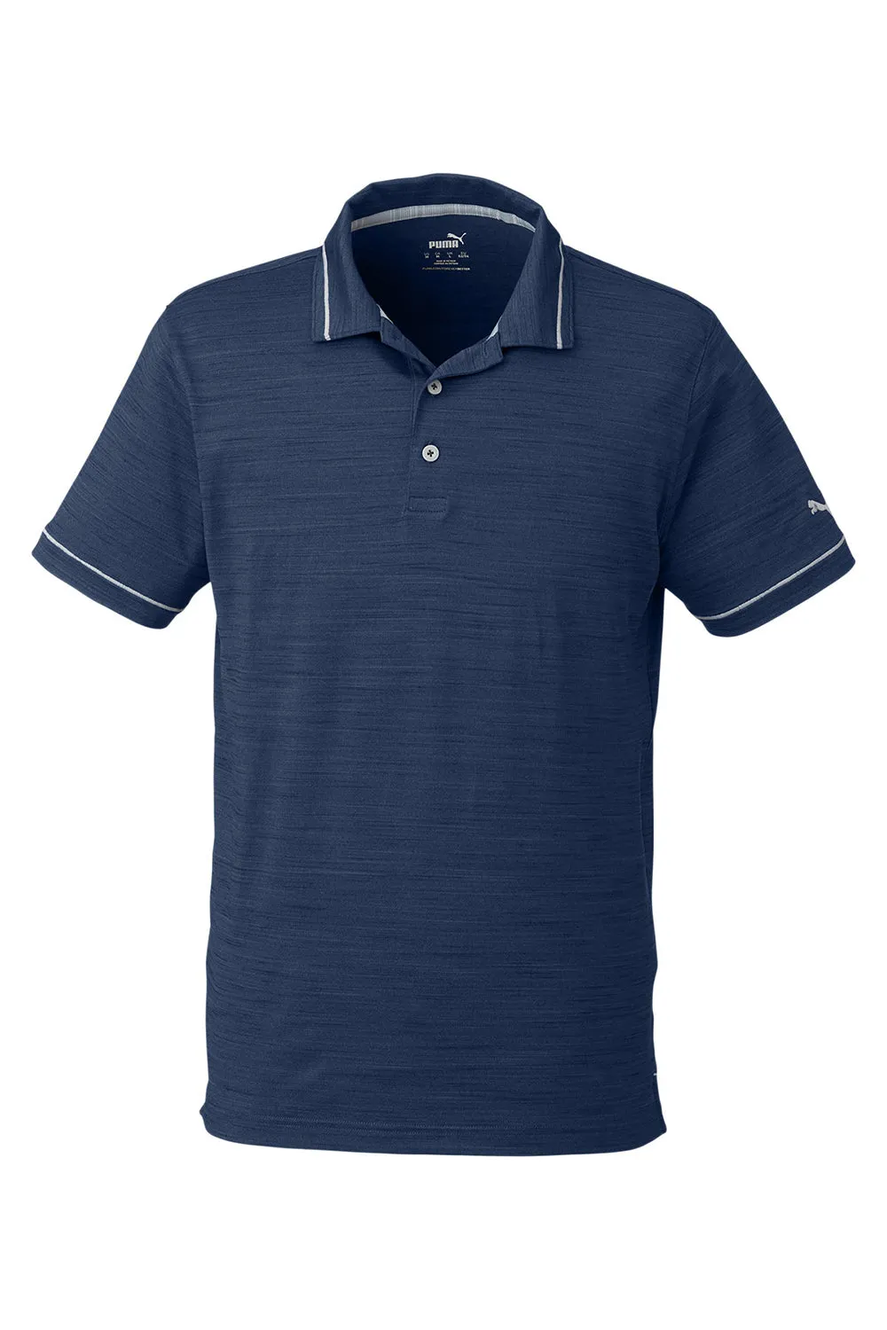 Puma Mens Cloudspun Monarch Moisture Wicking Short Sleeve Polo Shirt - Heather Navy Blue/High Rise Grey  Choose your new Clothing Puma