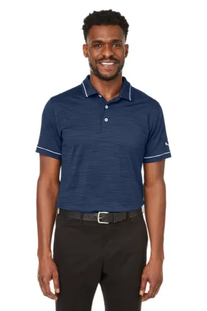 Puma Mens Cloudspun Monarch Moisture Wicking Short Sleeve Polo Shirt - Heather Navy Blue/High Rise Grey  Choose your new Clothing Puma
