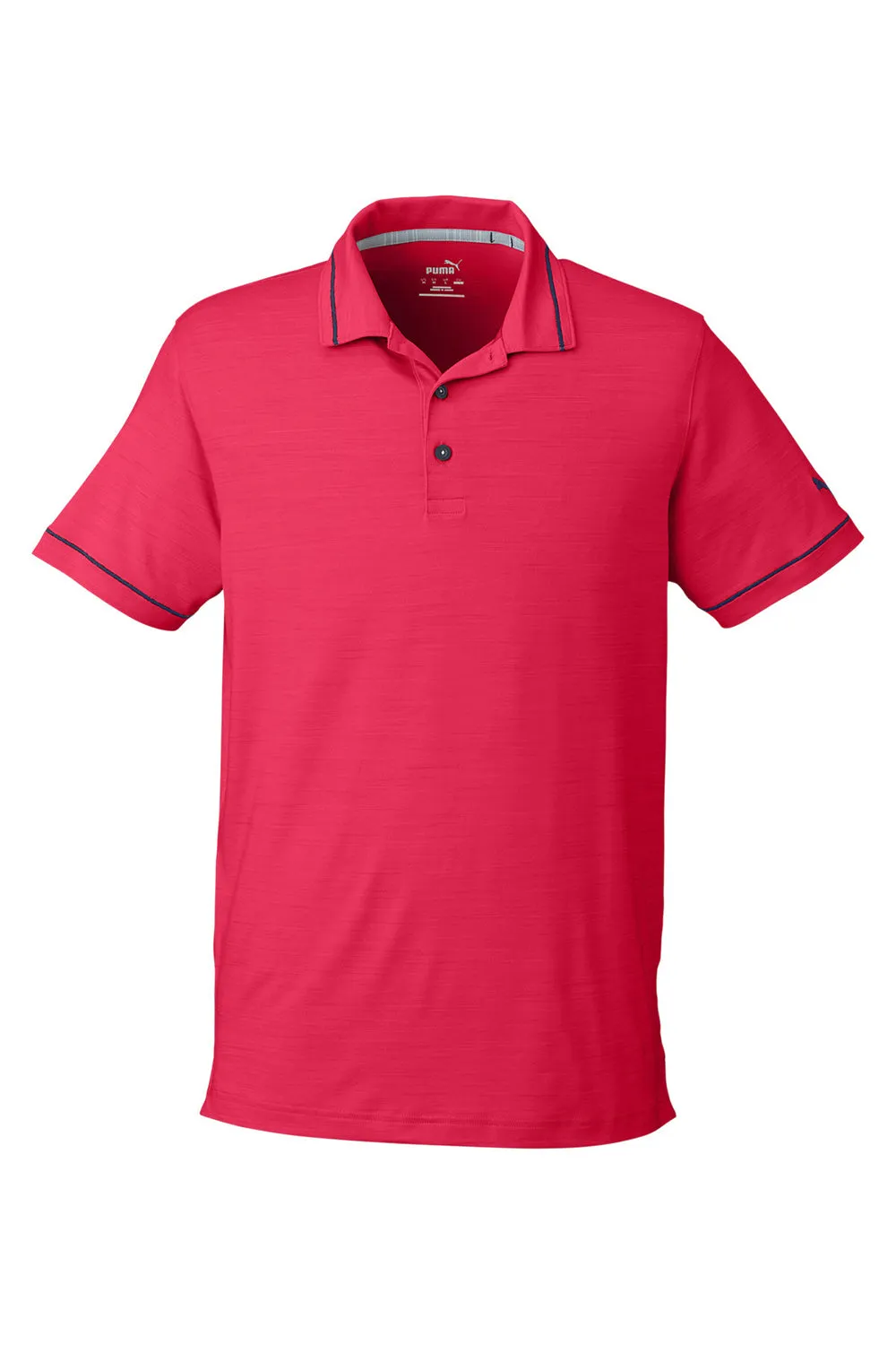 Puma Mens Cloudspun Monarch Moisture Wicking Short Sleeve Polo Shirt - Heather Teaberry Red/Navy Blue  Choose your new Clothing Puma