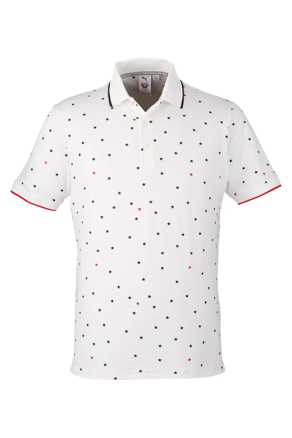 Puma Mens Volition Skylight Moisture Wicking Short Sleeve Polo Shirt - Bright White/Navy Blue/Red  Choose your new Clothing Puma