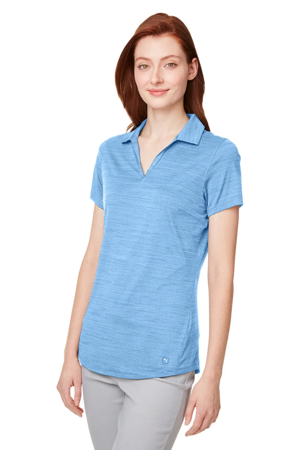 Puma Womens Cloudspun Free Moisture Wicking Short Sleeve Polo Shirt - Heather Placid Blue  Choose your new Clothing Puma