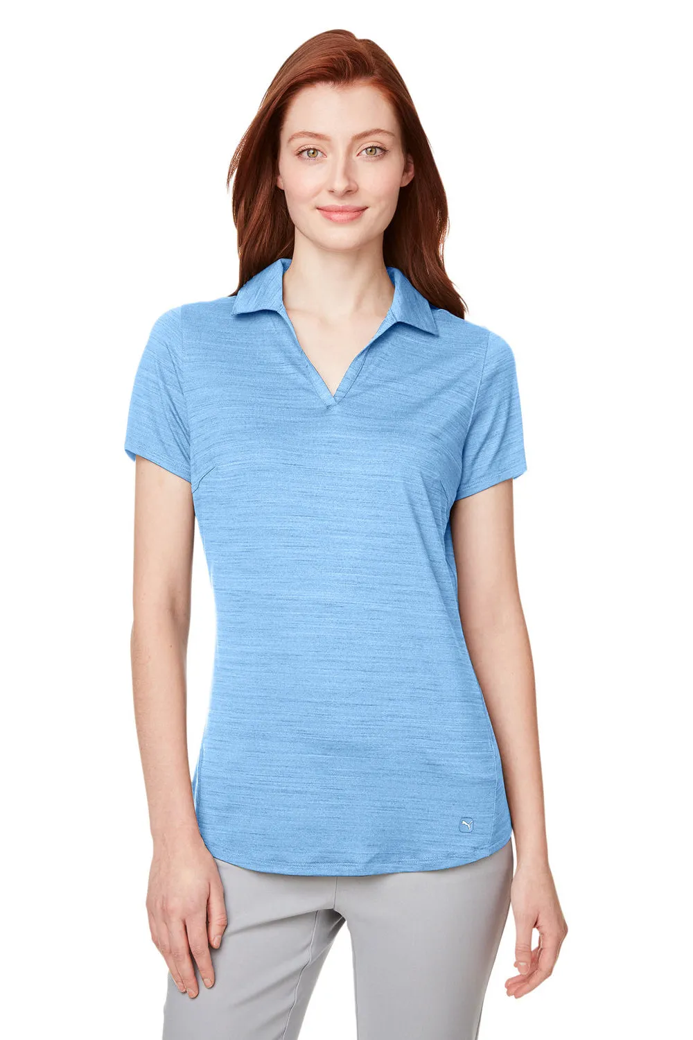 Puma Womens Cloudspun Free Moisture Wicking Short Sleeve Polo Shirt - Heather Placid Blue  Choose your new Clothing Puma
