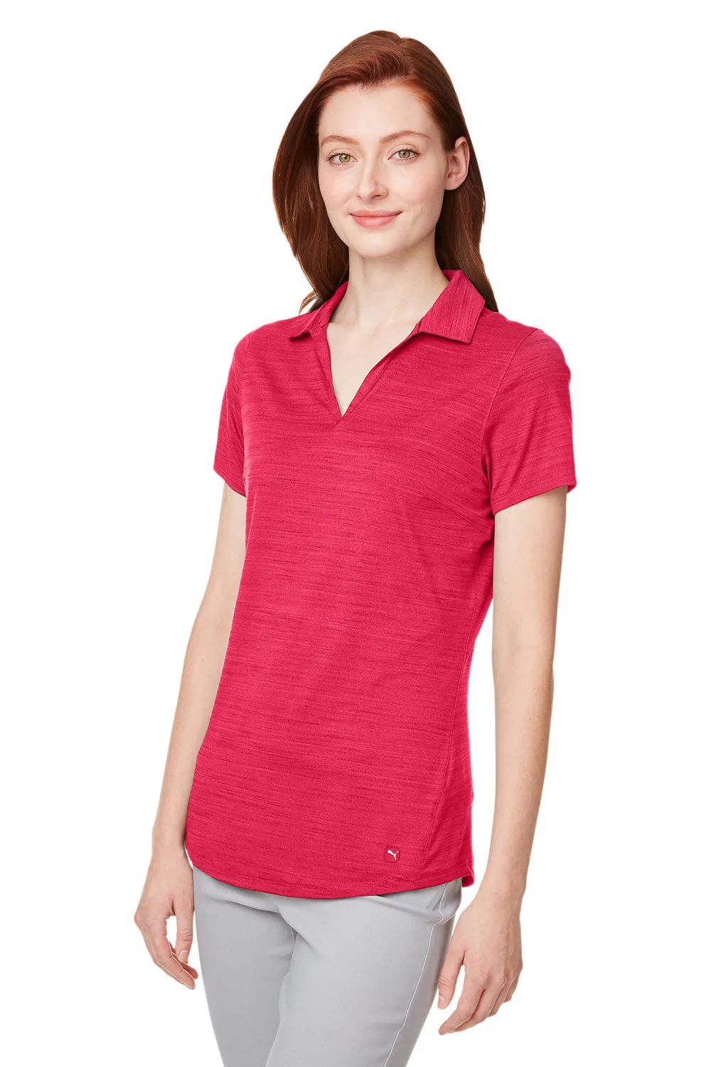 Puma Womens Cloudspun Free Moisture Wicking Short Sleeve Polo Shirt - Heather Teaberry Red  Choose your new Clothing Puma