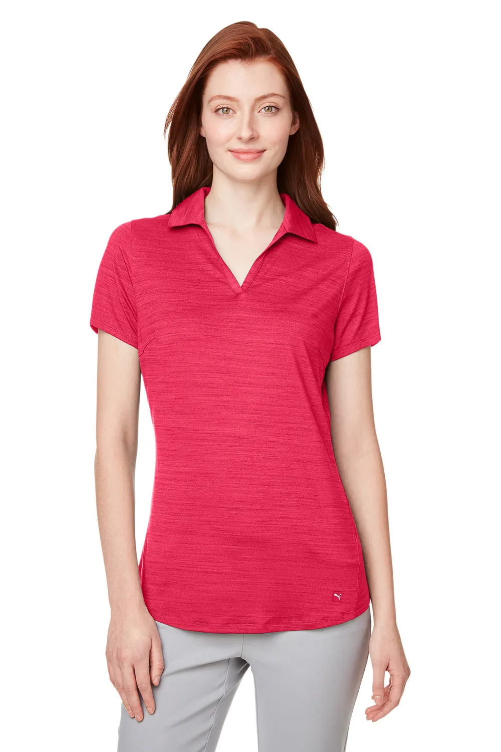 Puma Womens Cloudspun Free Moisture Wicking Short Sleeve Polo Shirt - Heather Teaberry Red  Choose your new Clothing Puma