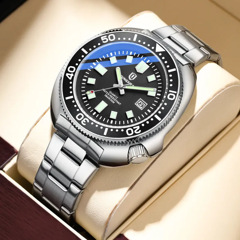 Quartz Watch Men's Stainless Steel Strap Waterproof Luminous 