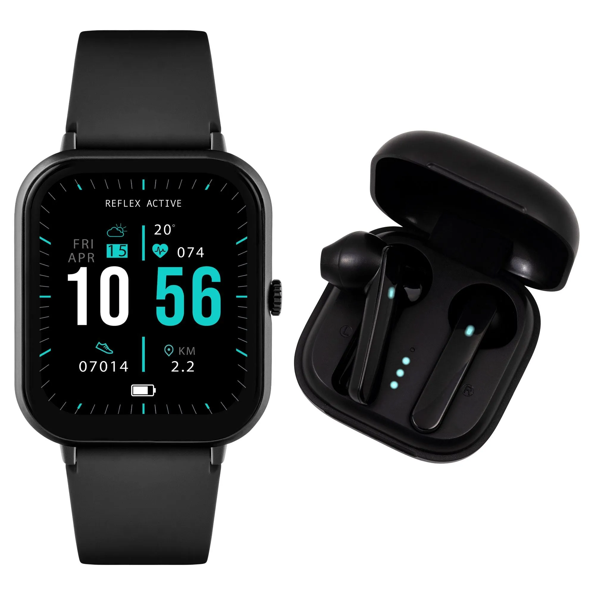 Reflex Active Series 17 Black Silicone Watch & Ear Bud Bundle RA17-2164-TWS 
