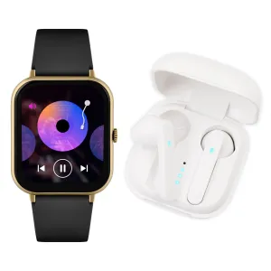 Reflex Active Series 23 Gold Case & Black Silicone Strap Ear Buds Bundle Watch RA23-2168-TWS 