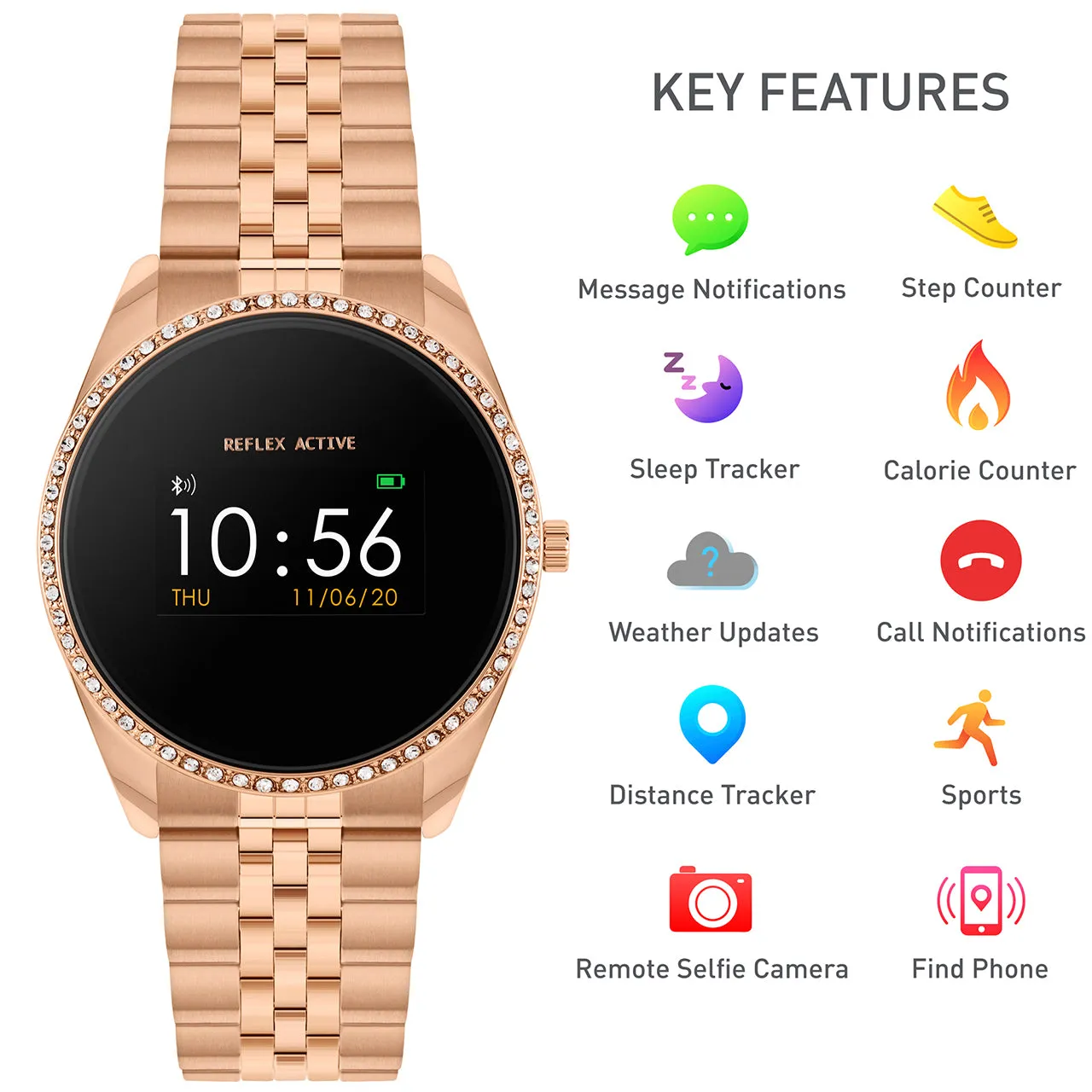 Reflex Active Series 3 Rose Gold Crystal Link Smart Watch RA03-4048