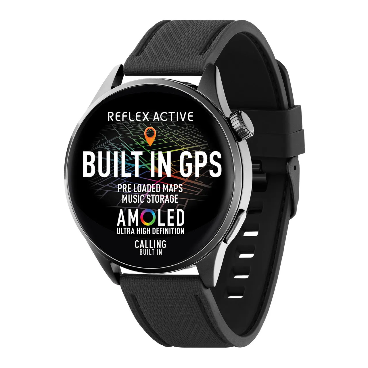 Reflex Active SERIES 45 AMOLED GPS Black Silicone Strap Smart Watch 