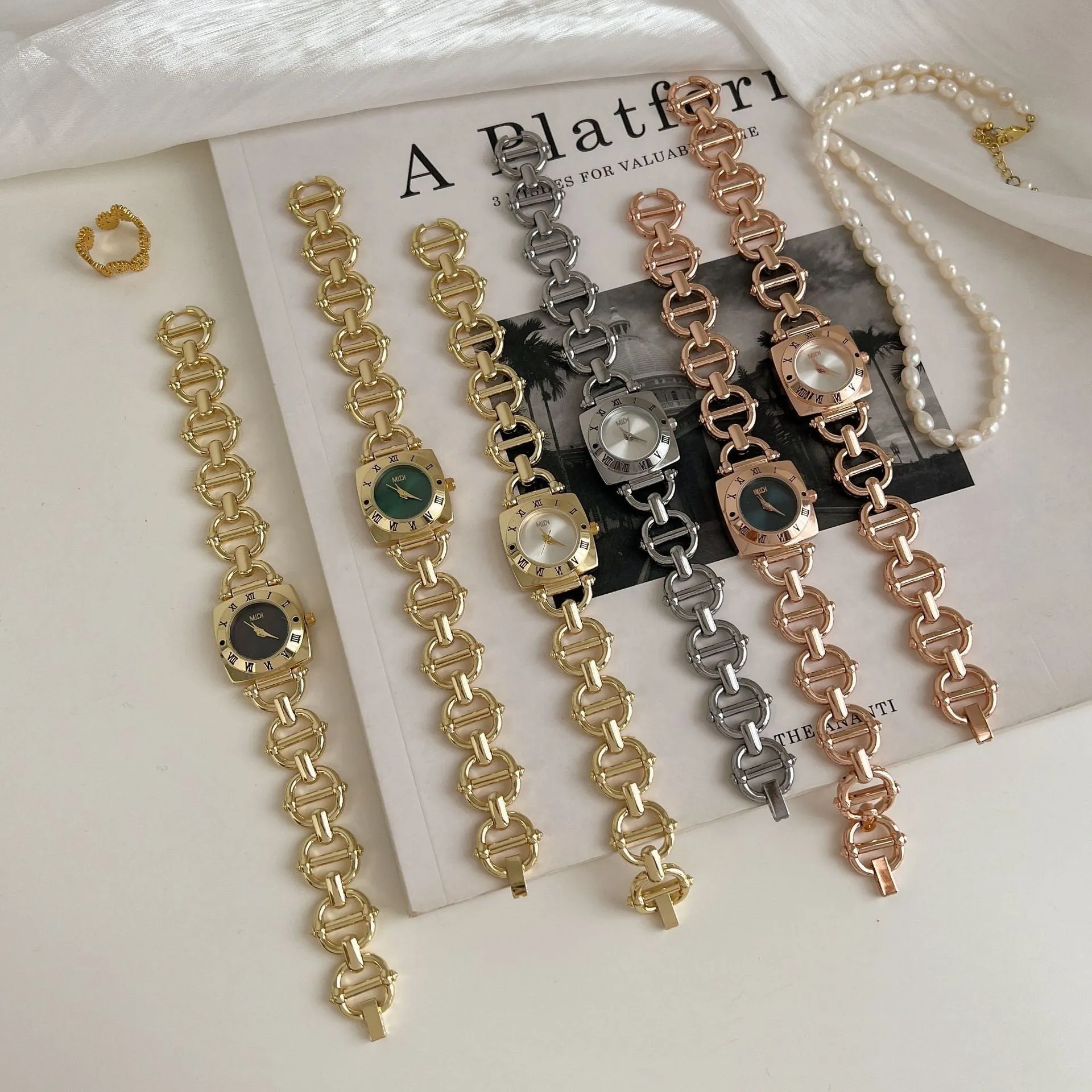 Retro Small Square Personality Chain Watch 