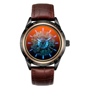 Retro Style Leather Strap Trend Hollow Men's Mechanical Watch 