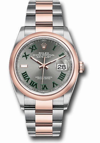 Rolex Everose Rolesor Datejust 36 Watch - Domed Bezel - Slate Roman Dial - Oyster Bracelet - 126201 slgro 