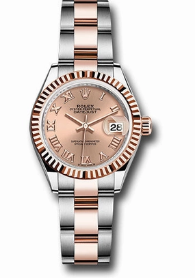Rolex Everose Rolesor Lady-Datejust Watch - Fluted Bezel - Ros Roman Dial - Oyster Bracelet - 279171 rsro 