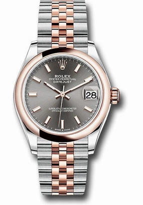 Rolex Steel and Everose Gold Datejust 31 Watch - Domed Bezel - Dark Rhodium Index Dial - Jubilee Bracelet 278241 dkrhij 