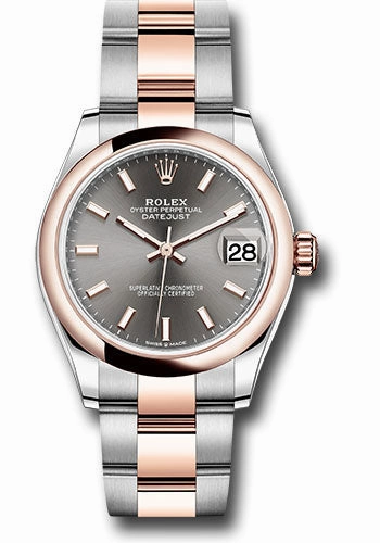 Rolex Steel and Everose Gold Datejust 31 Watch - Domed Bezel - Dark Rhodium Index Dial - Oyster Bracelet 278241 dkrhio 