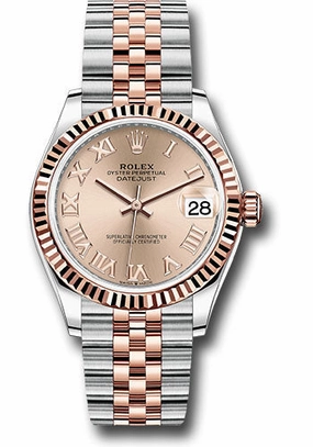 Rolex Steel and Everose Gold Datejust 31 Watch - Fluted Bezel - Dark Rhodium Index Dial - Jubilee Bracelet 278271 rorj 