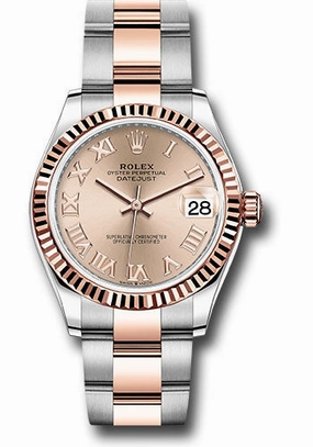 Rolex Steel and Everose Gold Datejust 31 Watch - Fluted Bezel - Dark Rhodium Index Dial - Oyster Bracelet 278271 roro 