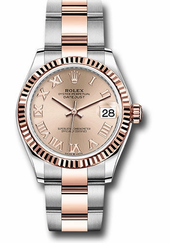 Rolex Steel and Everose Gold Datejust 31 Watch - Fluted Bezel - Dark Rhodium Index Dial - Oyster Bracelet 278271 roro 
