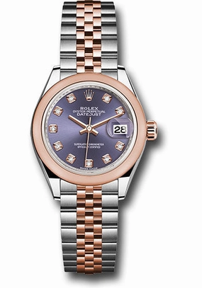 Rolex Steel and Everose Gold Rolesor Lady-Datejust 28 Watch - Domed Bezel - Aubergine Diamond Dial - Jubilee Bracelet - 279161 audj 