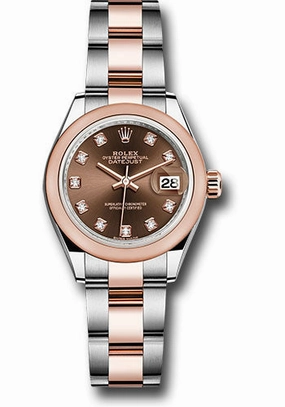 Rolex Steel and Everose Gold Rolesor Lady-Datejust 28 Watch - Domed Bezel - Chocolate Diamond Dial - Oyster Bracelet - 279161 chodo 