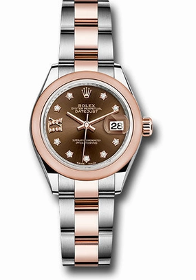 Rolex Steel and Everose Gold Rolesor Lady-Datejust 28 Watch - Domed Bezel - Chocolate Diamond Star Dial - Oyster Bracelet - 279161 cho9dix8do 