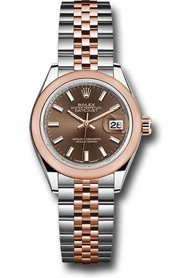 Rolex Steel and Everose Gold Rolesor Lady-Datejust 28 Watch - Domed Bezel - Chocolate Index Dial - Jubilee Bracelet - 279161 choij 