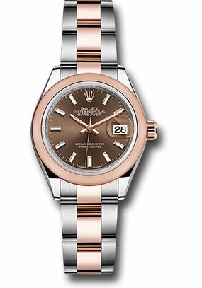 Rolex Steel and Everose Gold Rolesor Lady-Datejust 28 Watch - Domed Bezel - Chocolate Index Dial - Oyster Bracelet - 279161 choio 