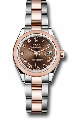 Rolex Steel and Everose Gold Rolesor Lady-Datejust 28 Watch - Domed Bezel - Chocolate Roman Dial - Oyster Bracelet - 279161 choro 