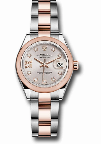 Rolex Steel and Everose Gold Rolesor Lady-Datejust 28 Watch - Domed Bezel - Sundust Diamond Star Dial - Oyster Bracelet - 279161 su9dix8do 