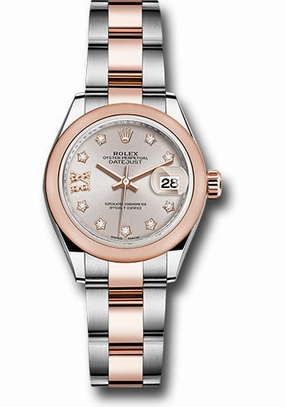 Rolex Steel and Everose Gold Rolesor Lady-Datejust 28 Watch - Domed Bezel - Sundust Diamond Star Dial - Oyster Bracelet - 279161 su9dix8do 