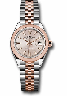 Rolex Steel and Everose Gold Rolesor Lady-Datejust 28 Watch - Domed Bezel - Sundust Index Dial - Jubilee Bracelet - 279161 suij 
