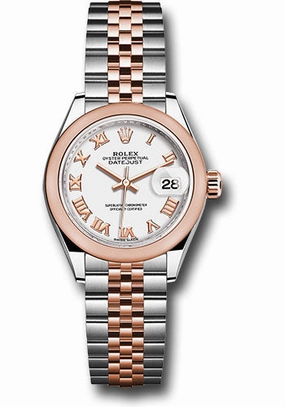 Rolex Steel and Everose Gold Rolesor Lady-Datejust 28 Watch - Domed Bezel - White Roman Dial - Jubilee Bracelet - 279161 wrj 