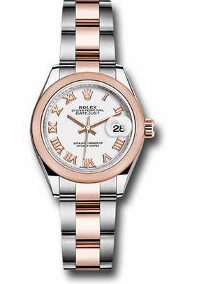 Rolex Steel and Everose Gold Rolesor Lady-Datejust 28 Watch - Domed Bezel - White Roman Dial - Oyster Bracelet - 279161 wro 