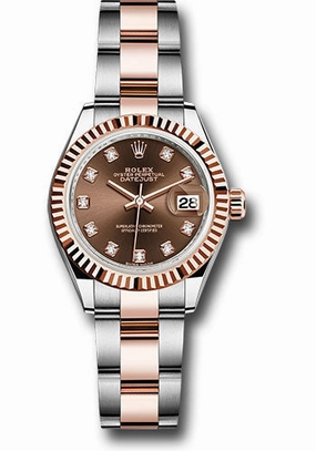 Rolex Steel and Everose Gold Rolesor Lady-Datejust 28 Watch - Fluted Bezel - Chocolate Diamond Dial - Oyster Bracelet - 279171 chodo 