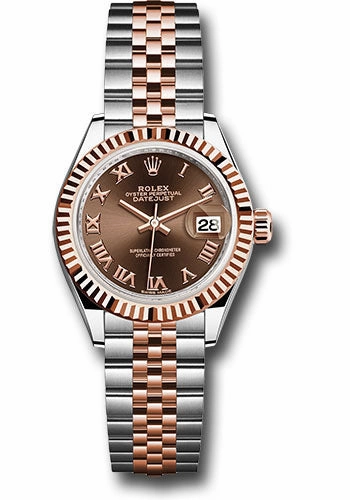 Rolex Steel and Everose Gold Rolesor Lady-Datejust 28 Watch - Fluted Bezel - Chocolate Roman Dial - Jubilee Bracelet - 279171 chorj 