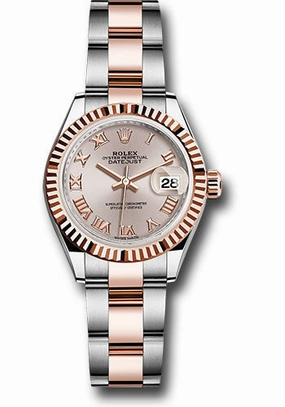 Rolex Steel and Everose Gold Rolesor Lady-Datejust 28 Watch - Fluted Bezel - Sundust Roman Dial - Oyster Bracelet - 279171 suro 