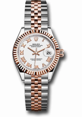 Rolex Steel and Everose Gold Rolesor Lady-Datejust 28 Watch - Fluted Bezel - White Roman Dial - Jubilee Bracelet - 279171 wrj 