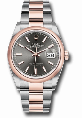 Rolex Steel and Everose Rolesor Datejust 36 Watch - Domed Bezel - Dark Rhodium Index Dial - Oyster Bracelet - 126201 dkrio 