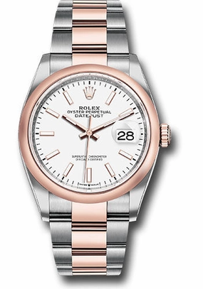 Rolex Steel and Everose Rolesor Datejust 36 Watch - Domed Bezel - White Index Dial - Oyster Bracelet - 126201 wio 