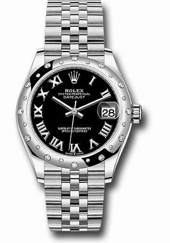 Rolex Steel and White Gold Datejust 31 Watch - Domed 24 Diamond Bezel - Black Roman Dial - Jubilee Bracelet 278344RBR bkrj 