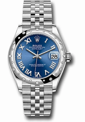 Rolex Steel and White Gold Datejust 31 Watch - Domed 24 Diamond Bezel - Blue Roman Dial - Jubilee Bracelet - 2021 Release 278344RBR blrj 