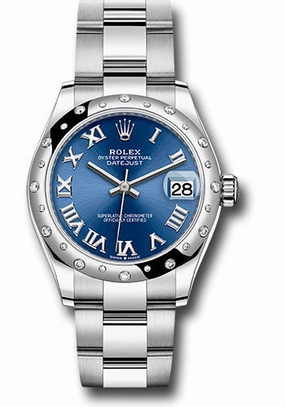 Rolex Steel and White Gold Datejust 31 Watch - Domed 24 Diamond Bezel - Blue Roman Dial - Oyster Bracelet - 2021 Release 278344RBR blro 