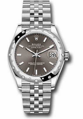 Rolex Steel and White Gold Datejust 31 Watch - Domed 24 Diamond Bezel - Dark Grey Index Dial - Jubilee Bracelet 278344RBR dkgij 