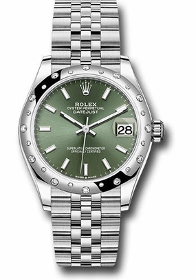 Rolex Steel and White Gold Datejust 31 Watch - Domed 24 Diamond Bezel - Mint Green Index Dial - Jubilee Bracelet 278344RBR mgij 