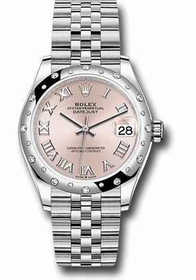 Rolex Steel and White Gold Datejust 31 Watch - Domed 24 Diamond Bezel - Pink Roman Dial - Jubilee Bracelet 278344RBR prj 